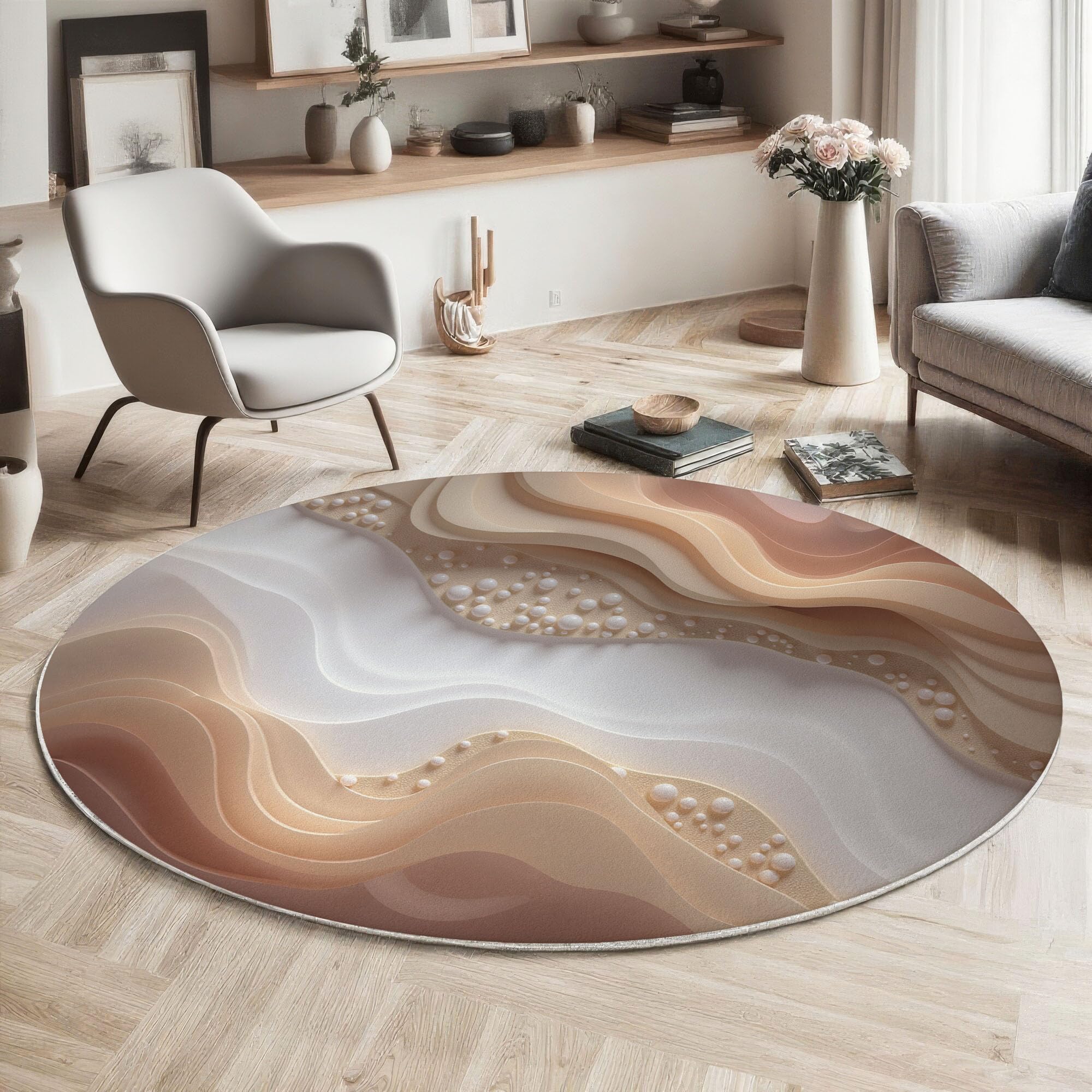 Tapis rond ondulé effet 3D nacré haut de gamme pour chambre