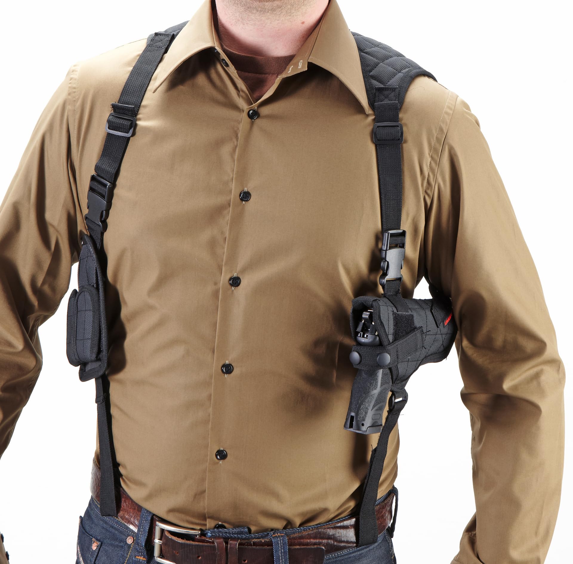 Umarex Schulterholster, Pistolenholster für große Pistolen und Revolver, Schreckschuss- und Airsoft Waffen-Zubehör, Doppel-Magazintasche