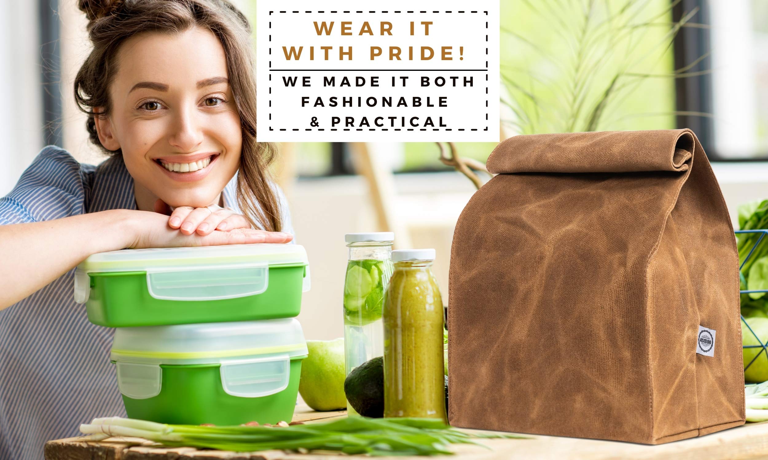 Buy Asebbo Waxed Canvas Lunch Bag Reusable Lunchbox for Office Work