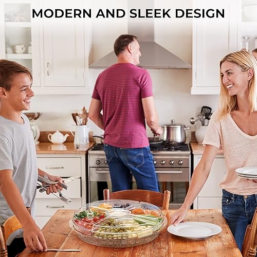 Miniatura 4 de Chef's Star - Bandeja de acrílico para servir con compartimento para hielo y 8 compartimentos con tapa para bocadillos, mantiene la comida fría y