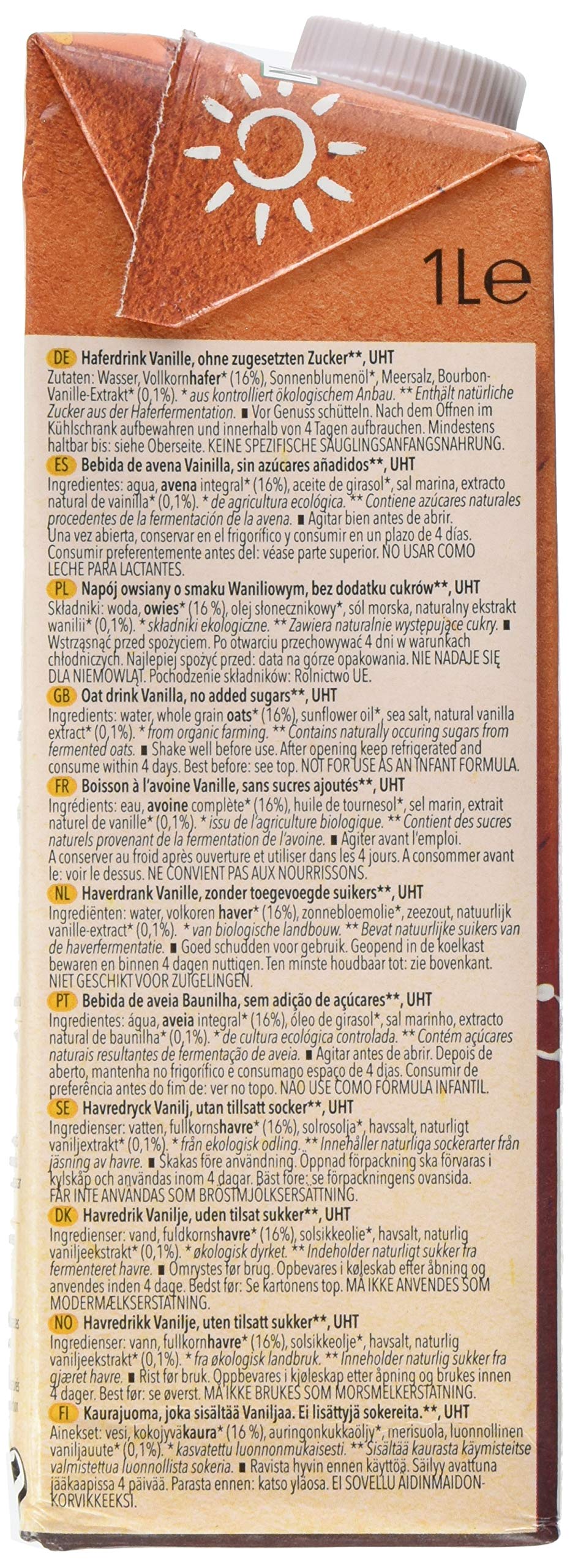 Natumi Haferdrink Ungesüßt Bio Haferdrink, Vanille, 1 ltr (12er Pack)