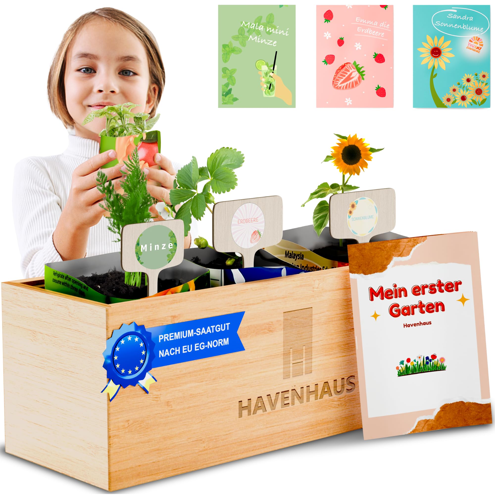 MEIN ERSTER GARTEN - Saatgut Anzuchtset Kids Edition 5-10 Jahre I Ostergeschenke Kinder I Kinderfreundlich & Zertifiziert inkl. Samen aus Deutschland I Gartenset, Ostern Geschenke Kinder