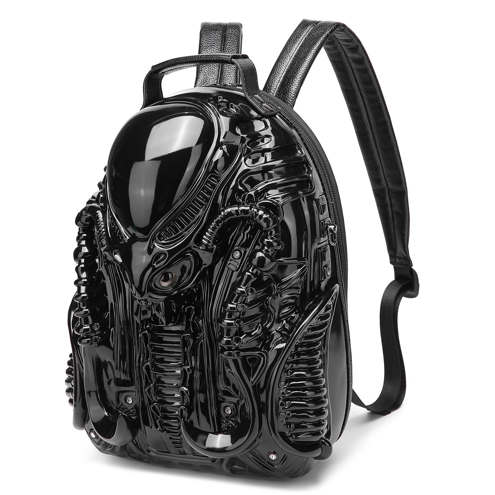 Men and Women Cool Xenomorph Shaped Backpack PVC Unique Novelty Alien Purse Black