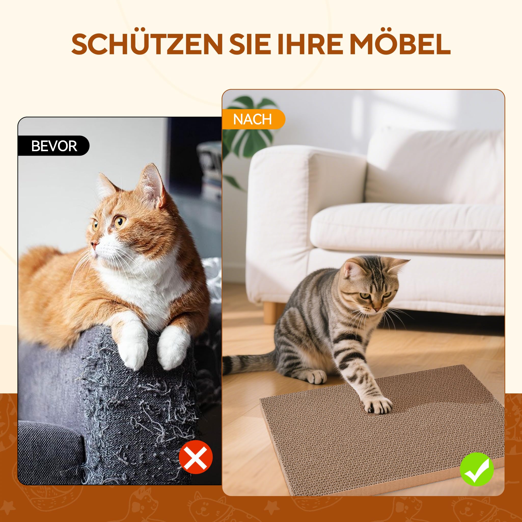 LIFLIX Rascador para gatos con caja, 7 unidades, cartón rascador para gatos con cartón de alta calidad, muebles para gatos, resistente, 42 × 32 × 15 cm, grande