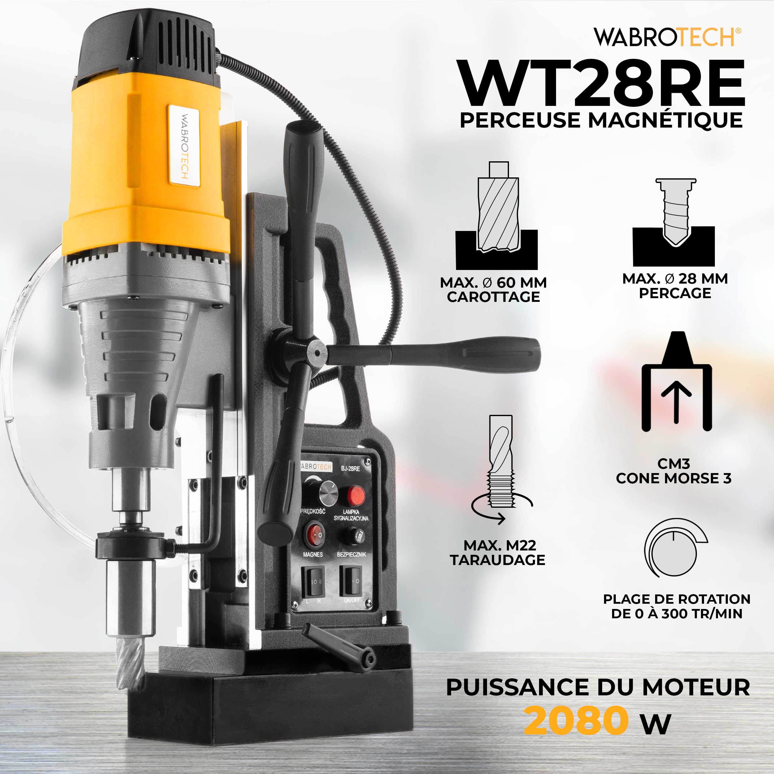 Magnetico Trapano Carotatrice magnetica WT28RE (2.080 W, 13.800 N, 300 giri/min) Max. Carotaggio 60 mm, Attacco Weldon 19 mm +