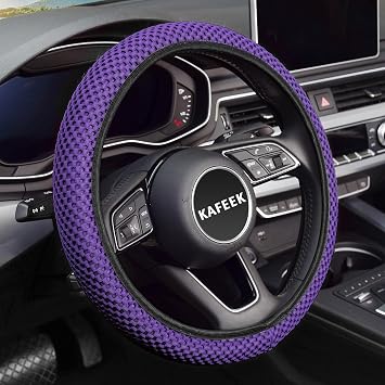 KAFEEK Elastic Stretch Steering Wheel Cover, Universal 15 Inch, Purple | Breathable Ice Silk Microfiber, Non-Slip Grip, Warm in Winter and Cool in Summer, Odorless
