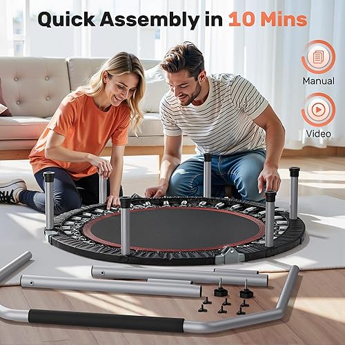Miniatura 22 de BCAN Mini trampolín plegable de 40/48 pulgadas, carga máxima de 330 libras/440 libras, rebote de fitness con mango de espuma ajustable, trampolín