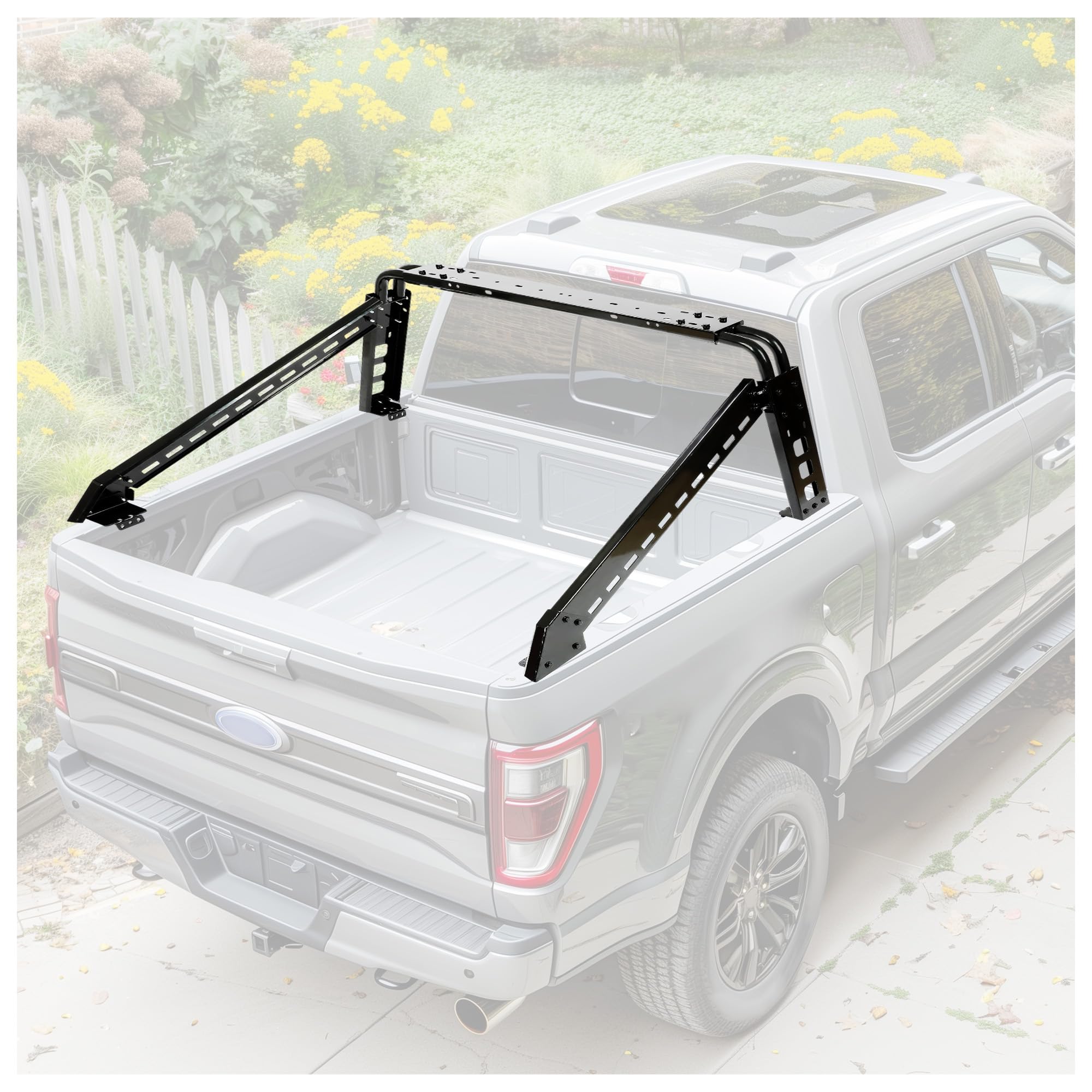 KUAFU Adjustable Roll Bar Chase Rack Compatible with Full Size Trucks Silverado Ram F150 Sports Bar Cargo Rack Black Steel
