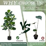 Artificial Fiddle Leaf Fig Tree:5FT Tall Faux Ficus Lyrata Plant Fake Fig Trees Realistic Green Silk Large Leaves with Natural Trunks & Pebbles in Black Planter for Indoor Outdoor Office Home