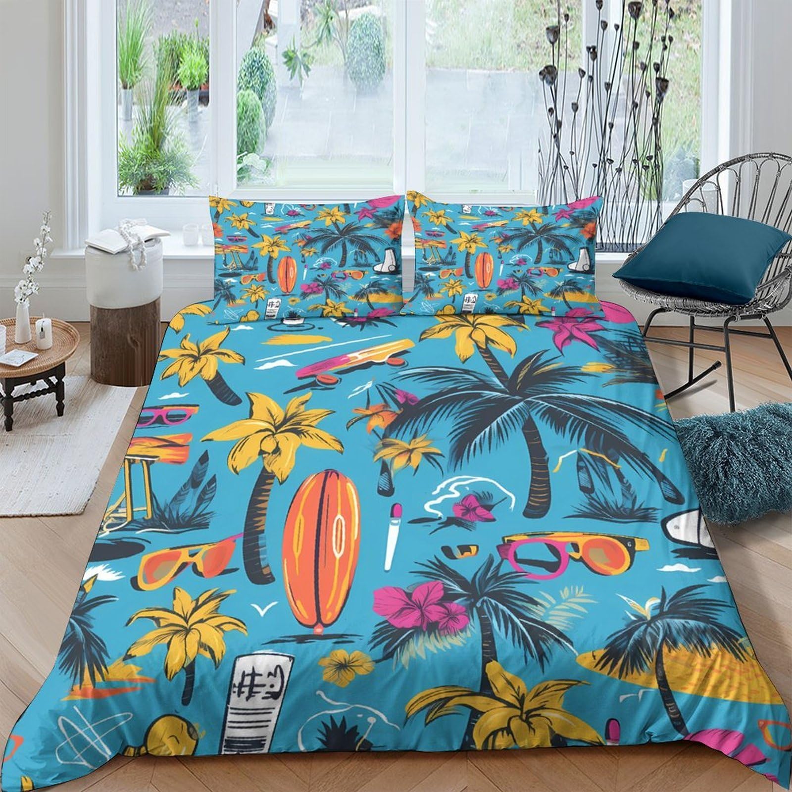 Ctjqhvkz Style-2 3D Printed Tropical Surf Fitted Sheet Microfiber Soft Beach Palm Mattress Cover For Bedroom Guest Room Decor Single（135X200cm）