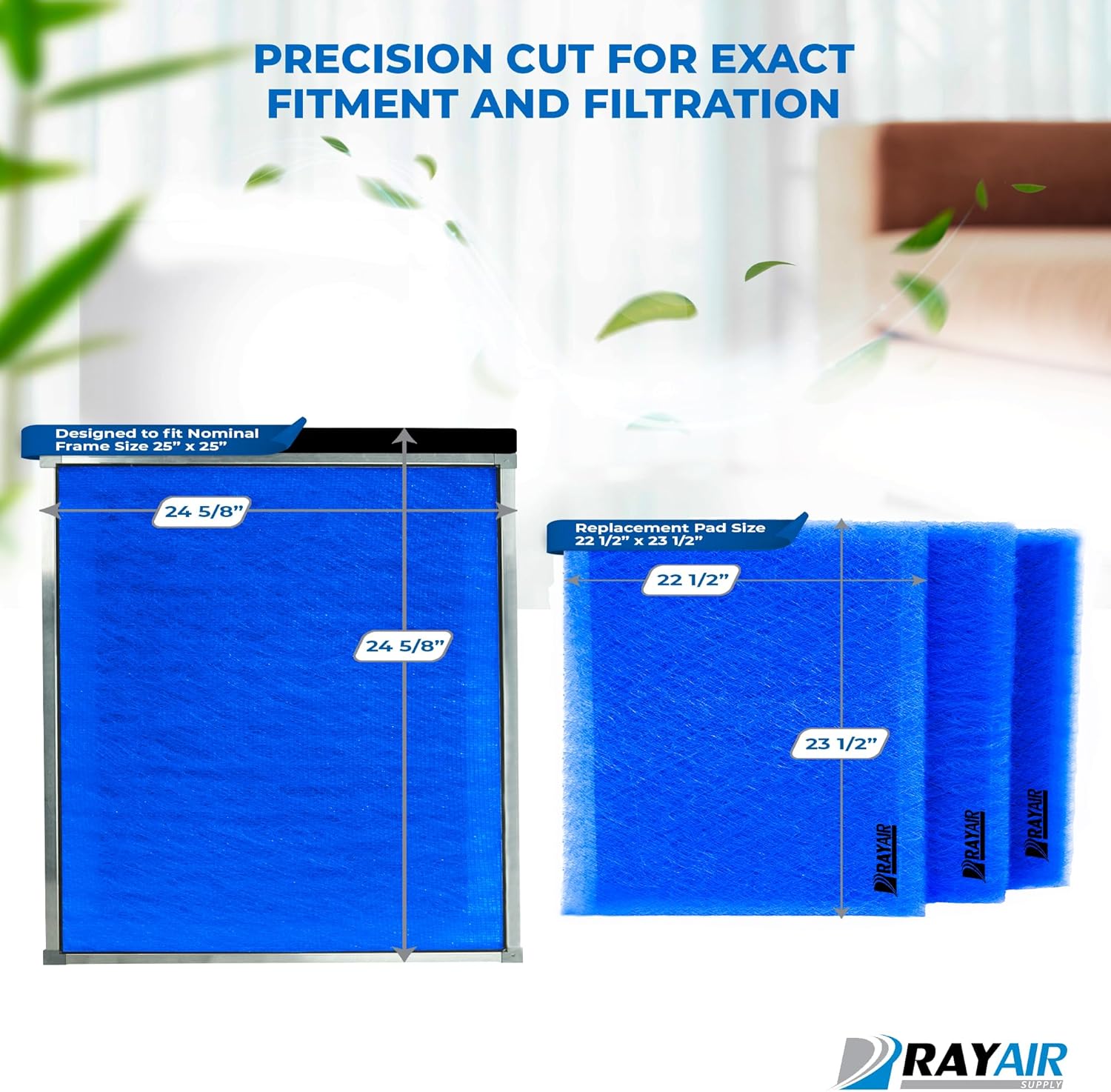 RAYAIR SUPPLY 25x25x2 Replacement Filter Pads Compatible with Dynamic P2000 Air Cleaner 25x25 Refills (6 Pack)