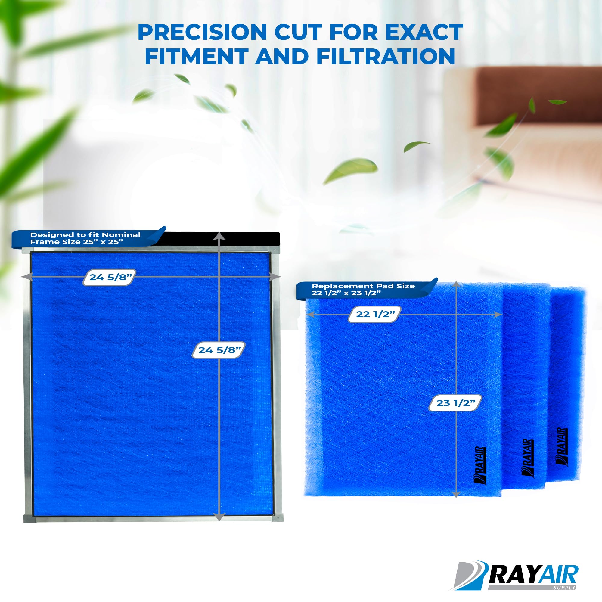 RAYAIR SUPPLY 25x25x2 Replacement Filter Pads Compatible with Dynamic P2000 Air Cleaner 25x25 Refills (6 Pack)