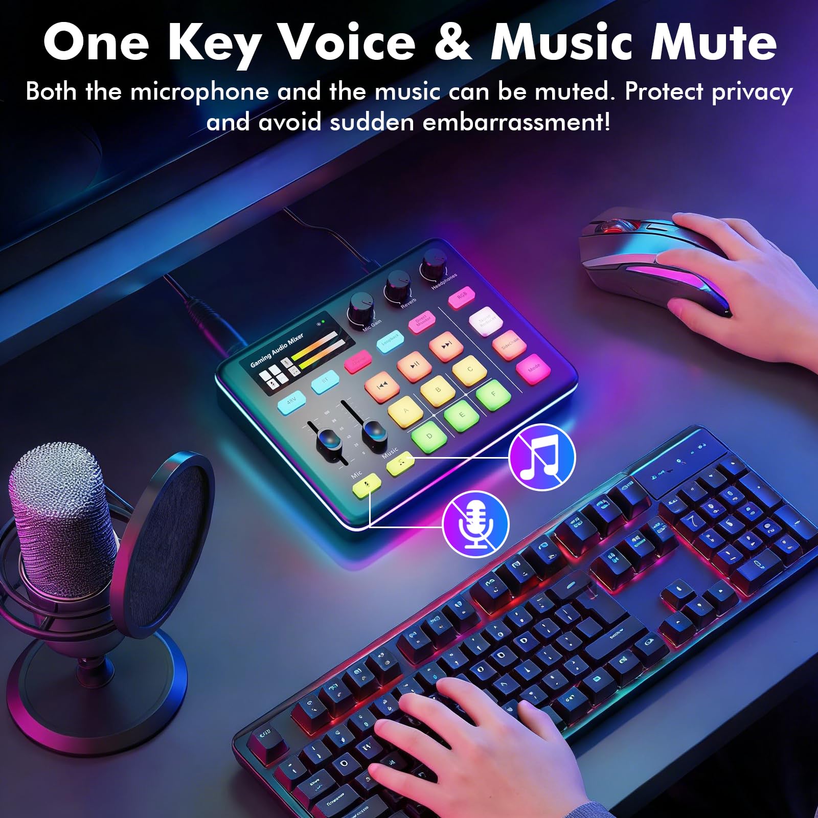 Mezclador de audio G1 Neo, mezclador de audio para juegos, tarjeta de sonido RGB para micrófono XLR, interfaz de audio para streaming, alimentación fantasma de 48 V, efectos de sonido personalizados