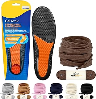 (Pack) Plantillas "Originales D R Trabajo Profesional Work" - Plantillas GelActive con Amortiguación + 2 Pares Cordones Planos 120cm X 7.5mm (Pack) Hechos en España (Marrón, 35,5-40,5)