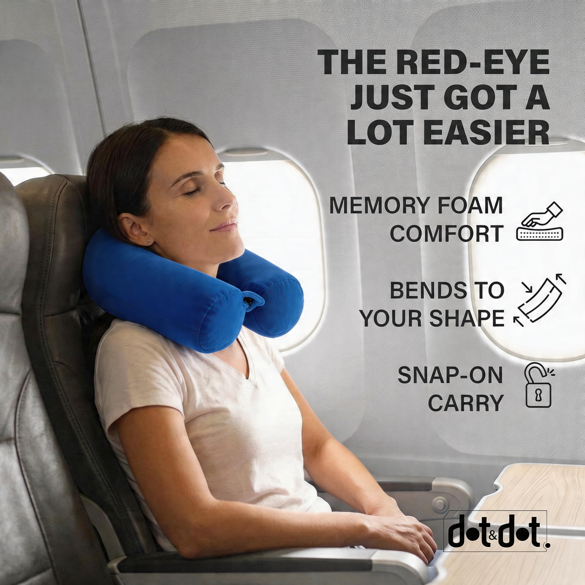 Dot&Dot Twist Memory Foam Reisekissen für Flugzeuge - Reise-Nackenkissen zum Schlafen - Flugzeugkissen für Nackenstütze, Kinn, Lendenwirbelsäule und Bein - Verstellbares, biegbares Nackenrollenkissen