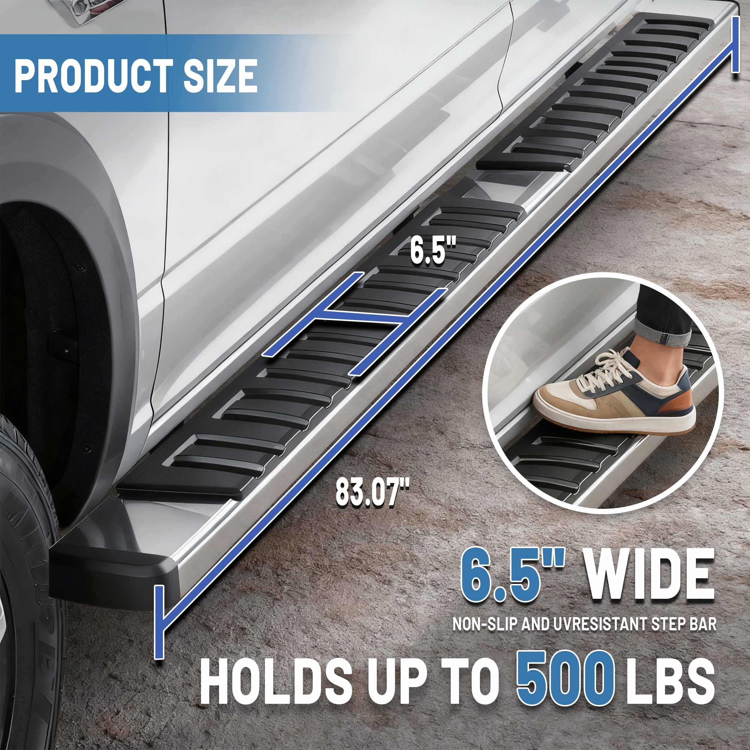 RaiseRd Running Boards For Dodge Ram - 2-Step Steel Nerf Bars Side Steps