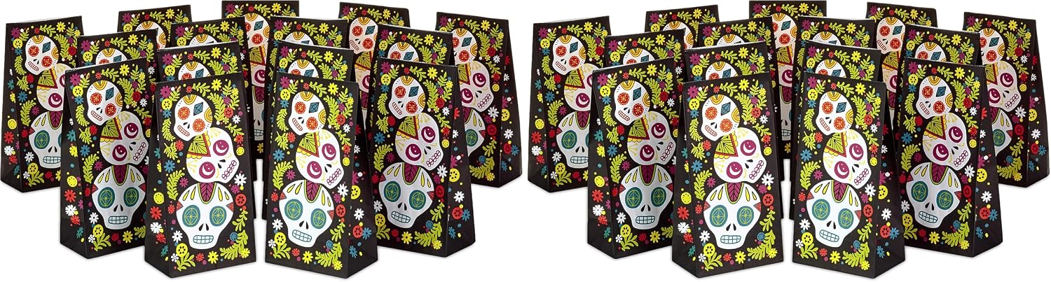 Hallmark Day of the Dead Party Favor and Wrapped Treat Bags (15 Ct.) for Halloween, Día de los Muertos, Class Parties, Care Packages and More (Pack of 2)