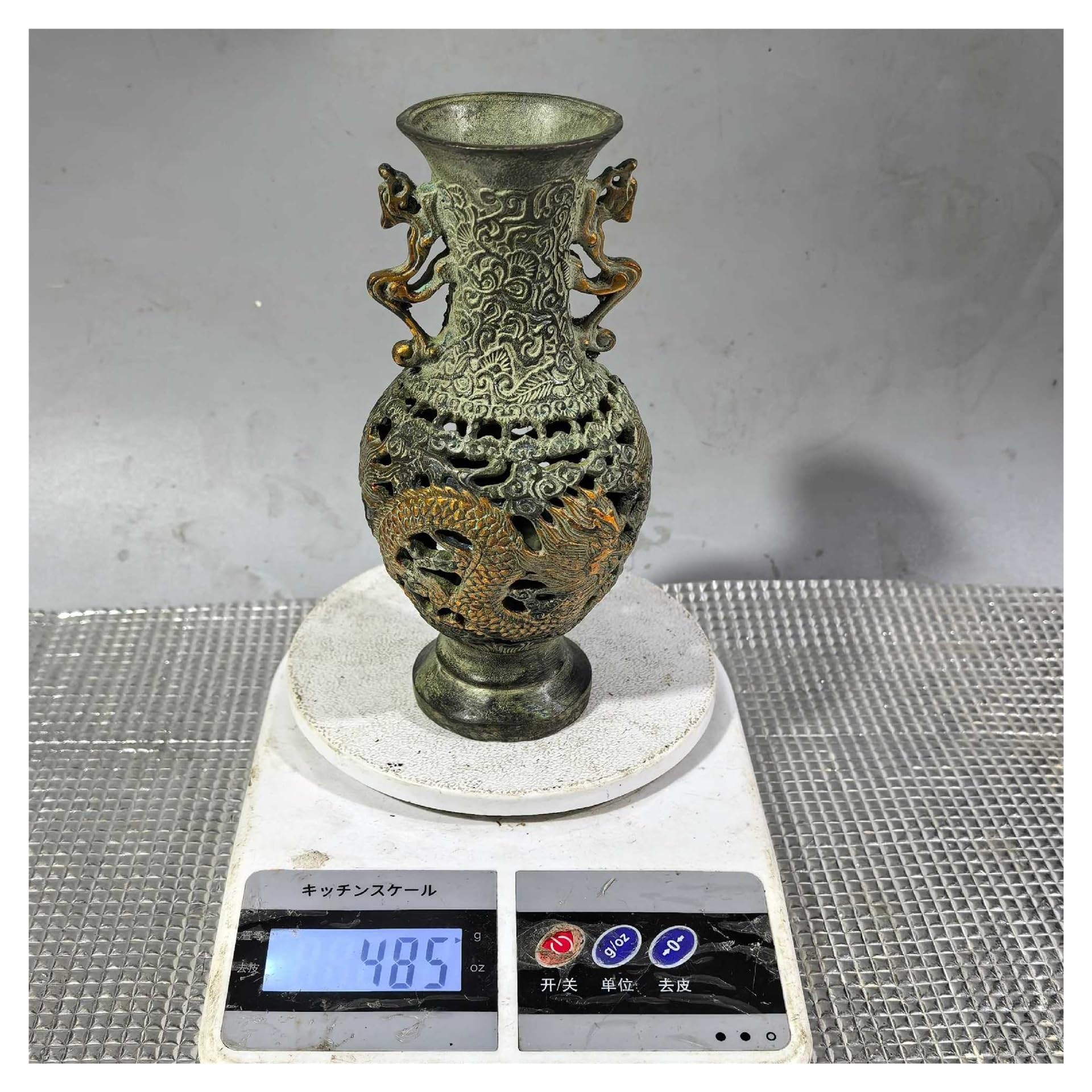 Amazon.co.jp: アンティーク中空ドラゴンとフェニックス銅花瓶高さ18cm