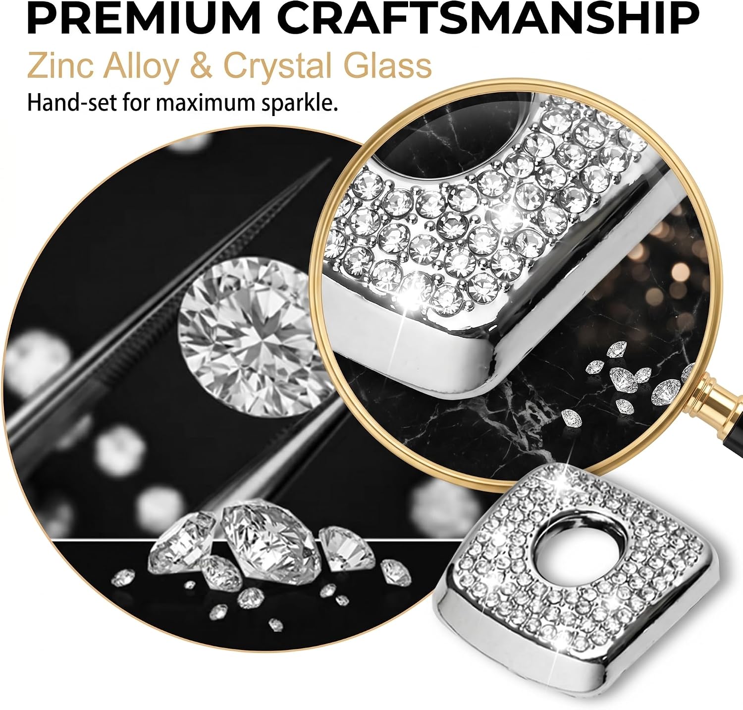 4 PCS Bling Car Door Lock Bolt Cover, Rhinestone Alloy Decorative Caps, Self-adhesive Interior Accessories, Compatible with BMW New 3 Series X3 X4 X5 (Silver)
