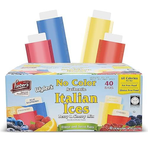 Lieber's Helados italianos  Mezcla de bayas y cerezas  Pops de congelación sin gluten y sin grasa  40 barras de congelación a granel para niños y