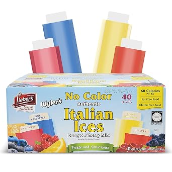 Liebers Italian Ice Freeze Pops - Berry & Cherry Mix Ice Pops - Gluten-Free and Fat-Free Freeze Pops - 40 Bars Freeze Pops Bulk for Kids and Adults - No Color Freeze and Serve Italian Ices