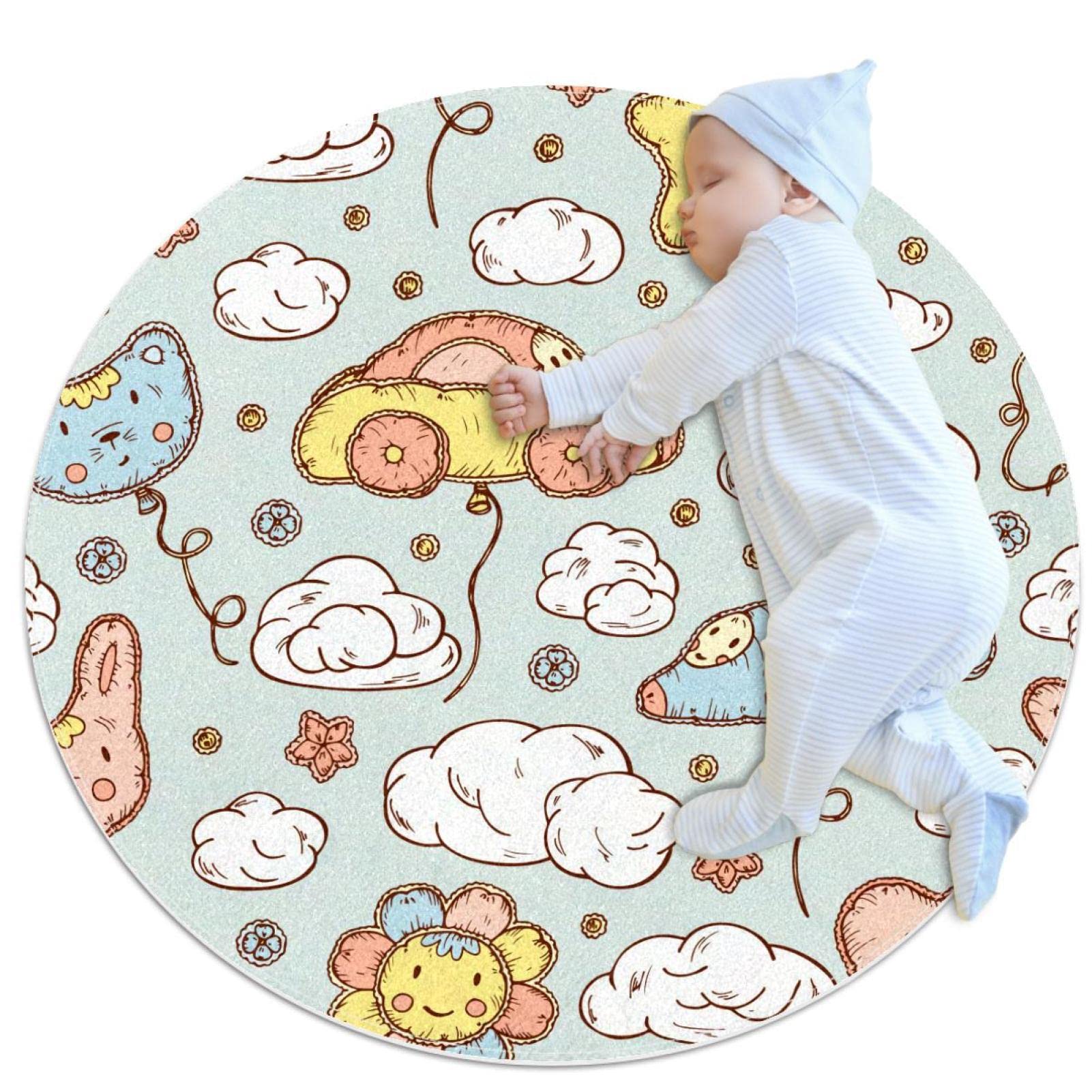 Tapis de salle de bain antidérapant nuages rond 1m contre sol glissant