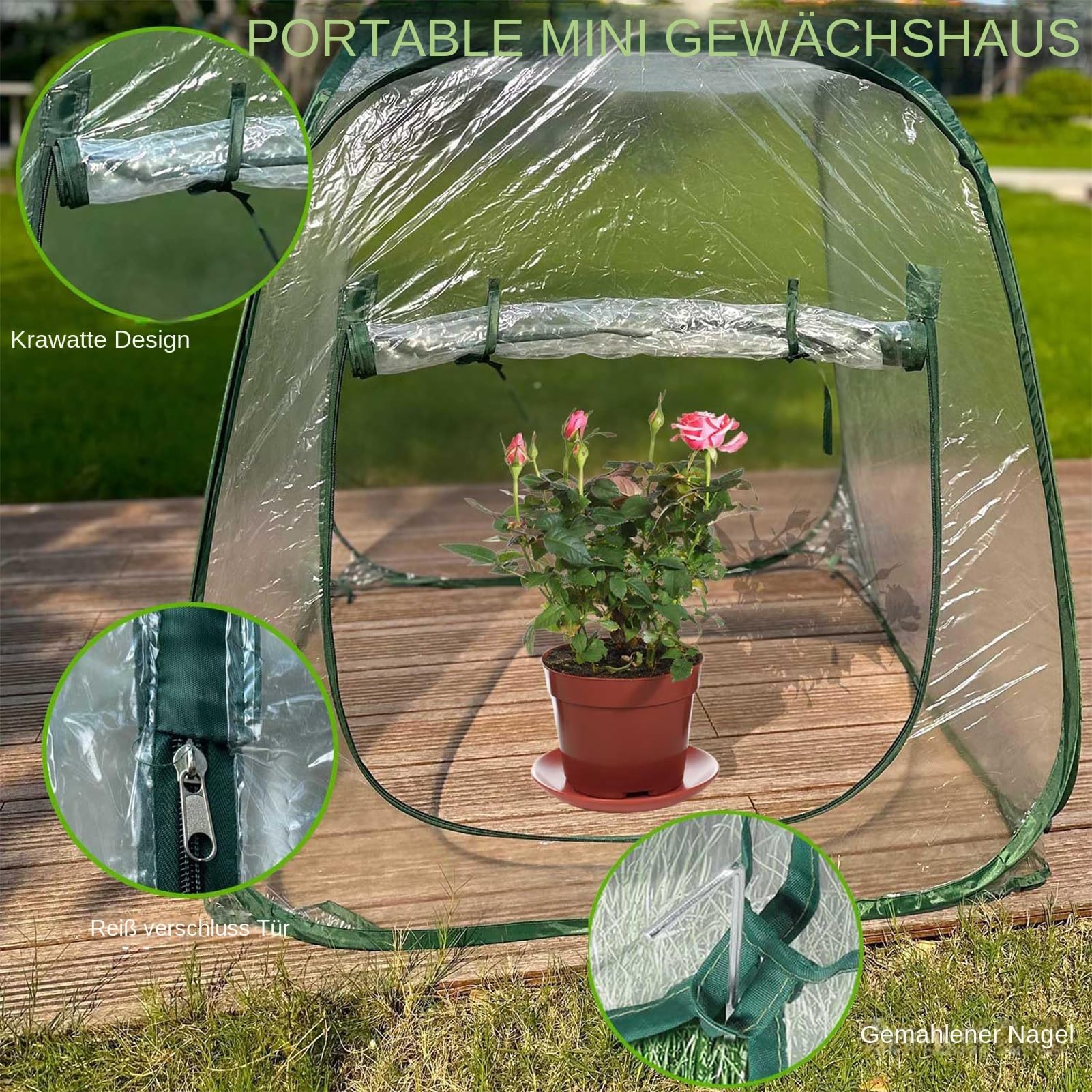 Mini serra – Tenda di protezione portatile per piante, protezione svernante per giardinieri, allevatori, principianti di piante verdure e frutta, copertura per aiuole per balconi e terrazze, attrezzi