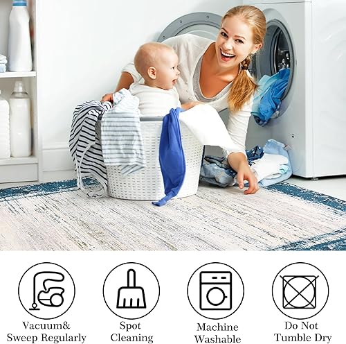 Miniatura 5 de Zacoo Alfombra lavable moderna de 9 x 12 pies, para sala de estar, dormitorio, decoración suave y antideslizante, no se desprende, alfombra de área