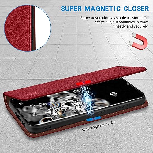 Miniatura 88 de ZZXX Funda tipo cartera para Samsung Galaxy S20 con bloqueo RFID, soporte de ranura para tarjetas, funda protectora de cuero magnético fuerte