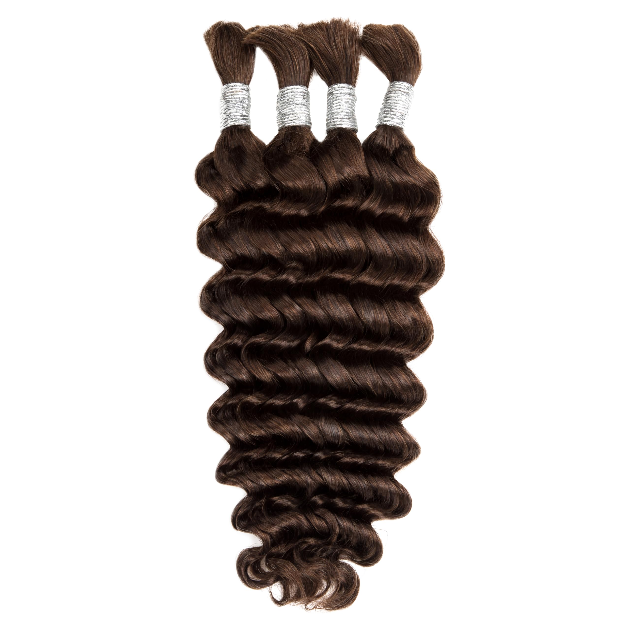 Human Braiding Hair for Boho Braids 14 inches Human Hair for Braiding No Weft Deep Wave 4 Bundles/Pack (Total 100G) #4 Light Brown Color