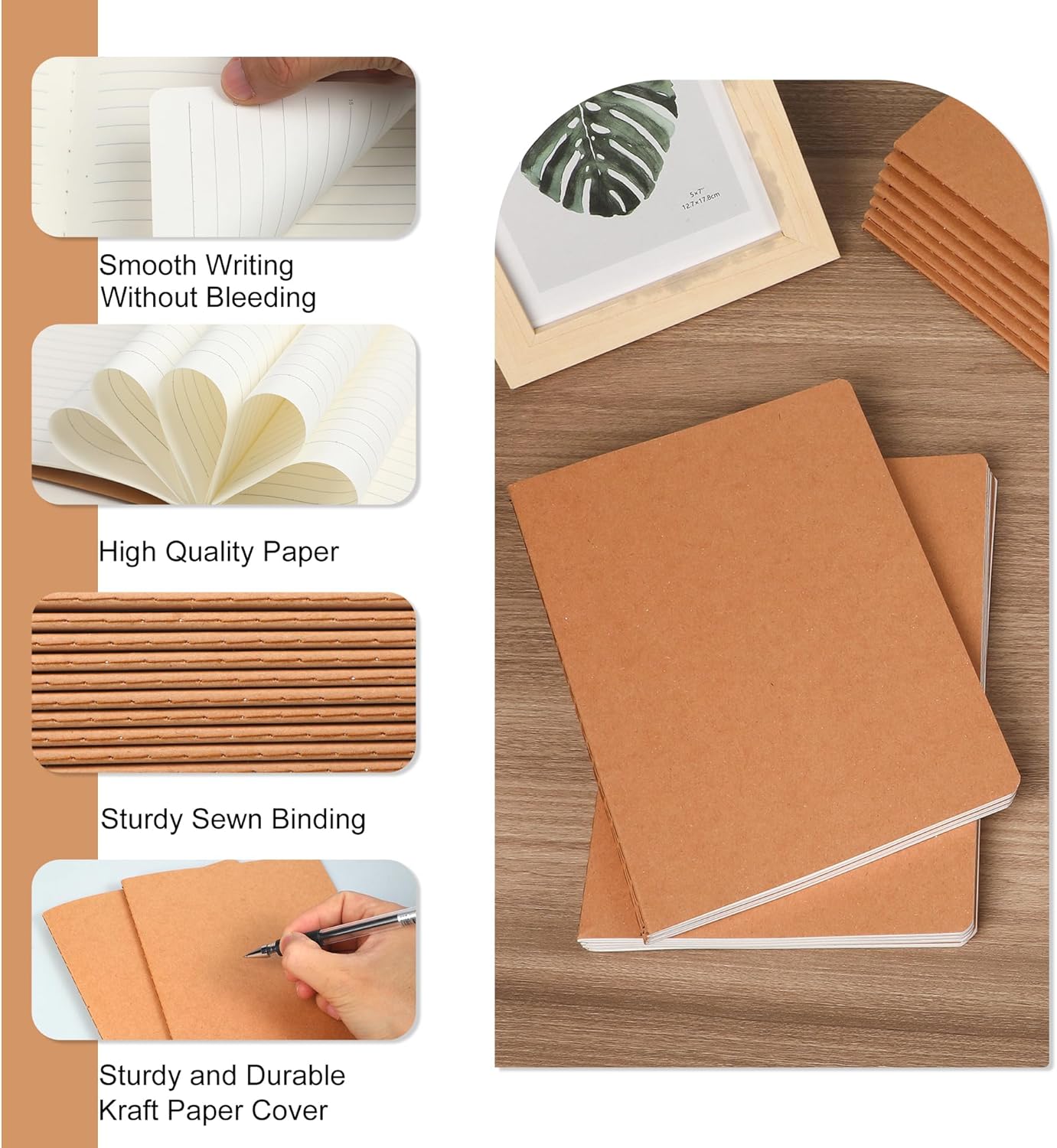 miikoul 24 Pack A5 Kraft Paper Notebook Lined Journal Bulk, 8.3 X 5.5 Inch, 60 Pages/30 Sheets, 80gsm, Travel Notebook Notepad for Adult, Students, Gift, Office, Back to School Supplies - Image 3