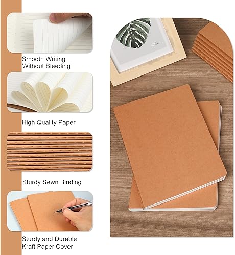 Miniatura 3 de miikoul Paquete de 72 cuadernos de papel kraft A5 a granel, 8.3 x 5.5 pulgadas, 60 páginas30 hojas, 80GSM, cuaderno de viaje para adultos,