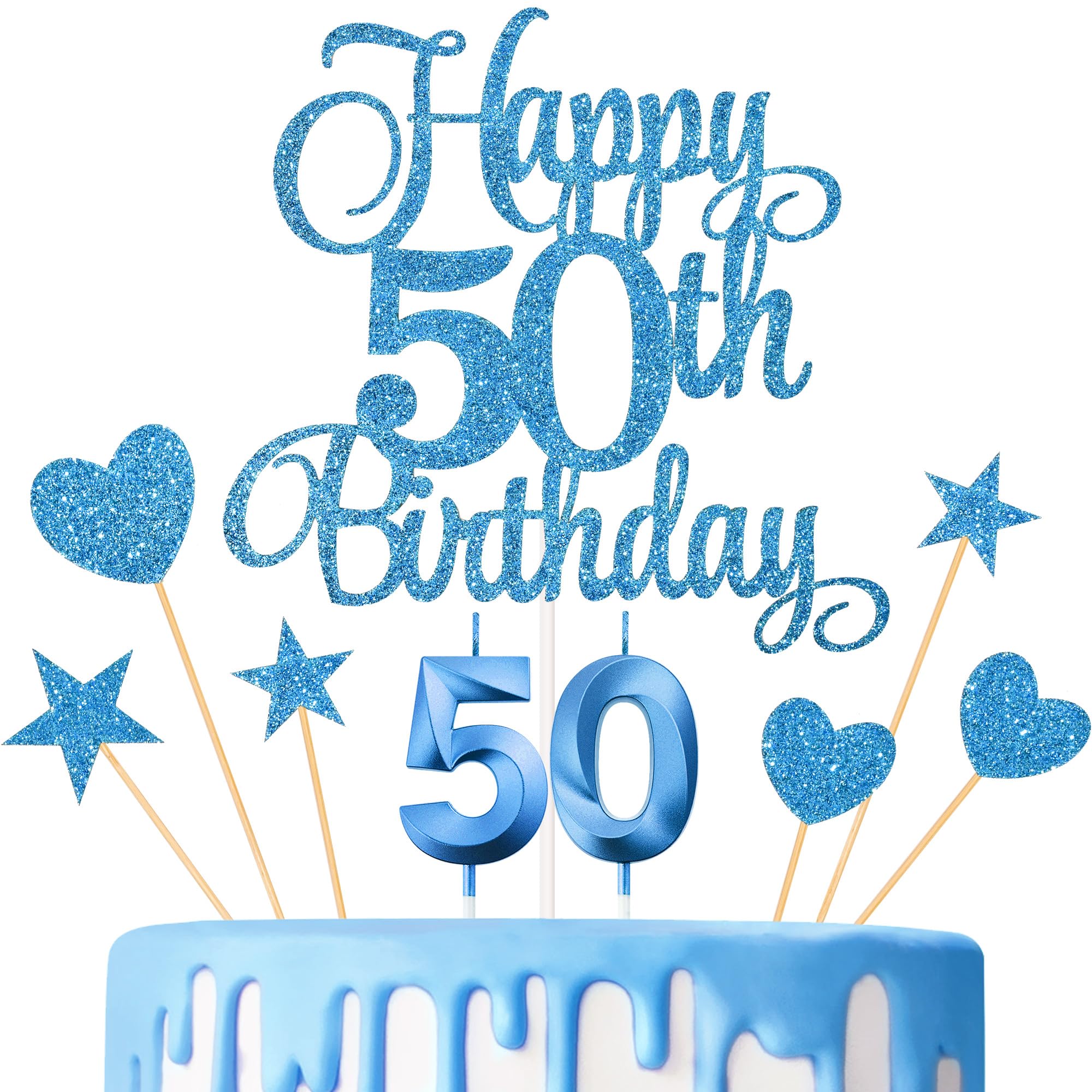 Lecferrarc 50th Birthday Cake Decorations, 50th Birthday Candles Cake Numeral Candles and Glitter Happy 50th Birthday Cake Toppers Set for Birthday