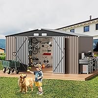 GVDV 10x12 FT Metal Outdoor Storage Shed - Waterproof UV-Resistant Garden Tool Shelter with Lock for Backyard Patio