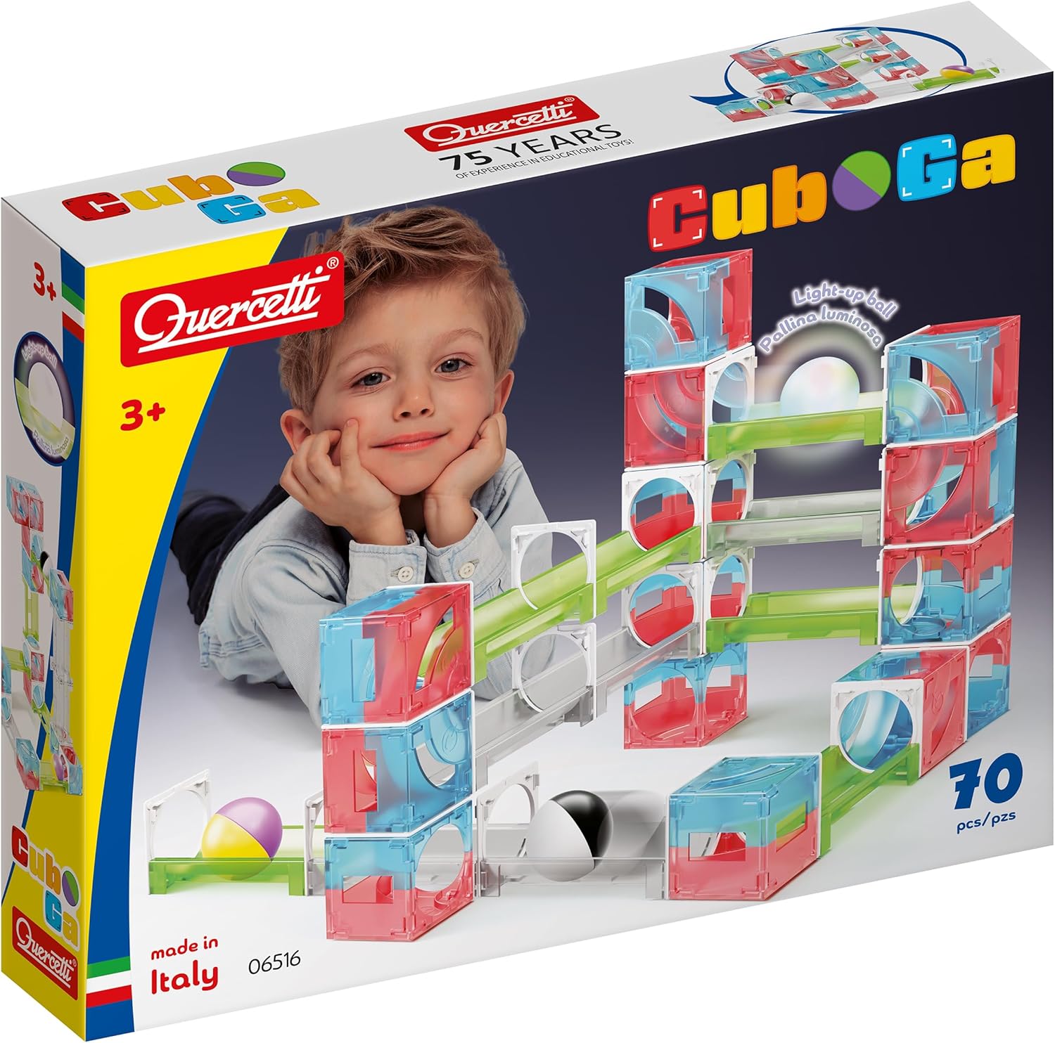 QUERCETTI - Cuboga kbaan galleries – creative Montessori toys for kids 2 gifts for boys aged 3 – educational games made in Italy, multicoloured, 70