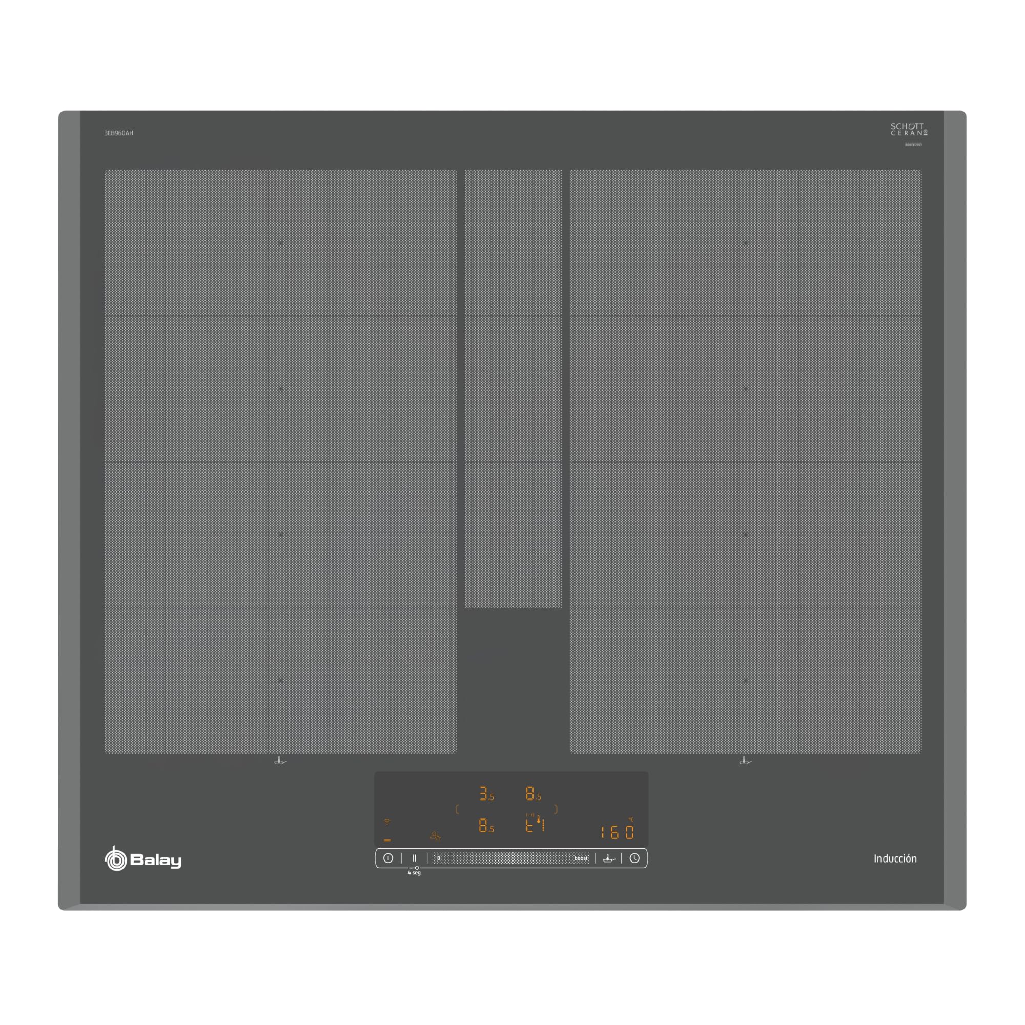 Balay Induction Hob, 60 cm Wide, 2 Zones, 11 Levels, Flex Total Induction, Anthracite, 3EB960AH