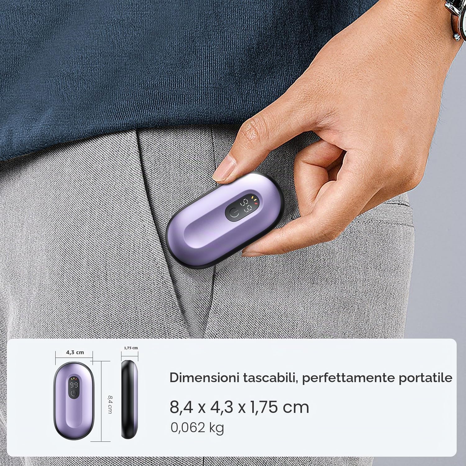 coldSky Scaldamani ricaricabili, confezione da 2, scaldamani elettrici magnetici con display digitale, scaldamani riutilizzabili fino a 60 °C, scaldino portatile e tascabile, regalo caldo per esterni,