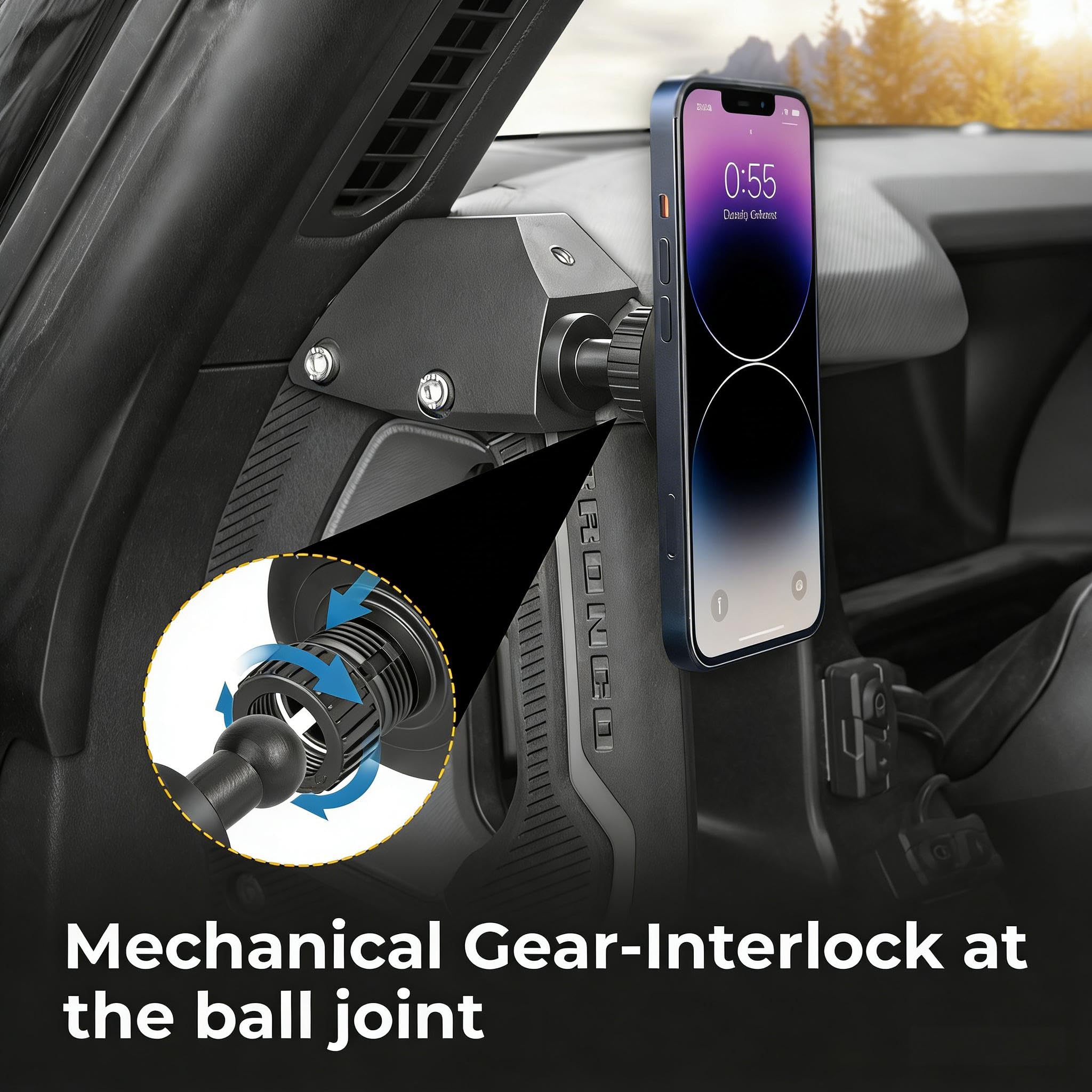 Soporte magnético para teléfono de coche para Ford Bronco 2021-2025, soporte magnético giratorio de 360°, lado del conductor (no para Bronco Sport)