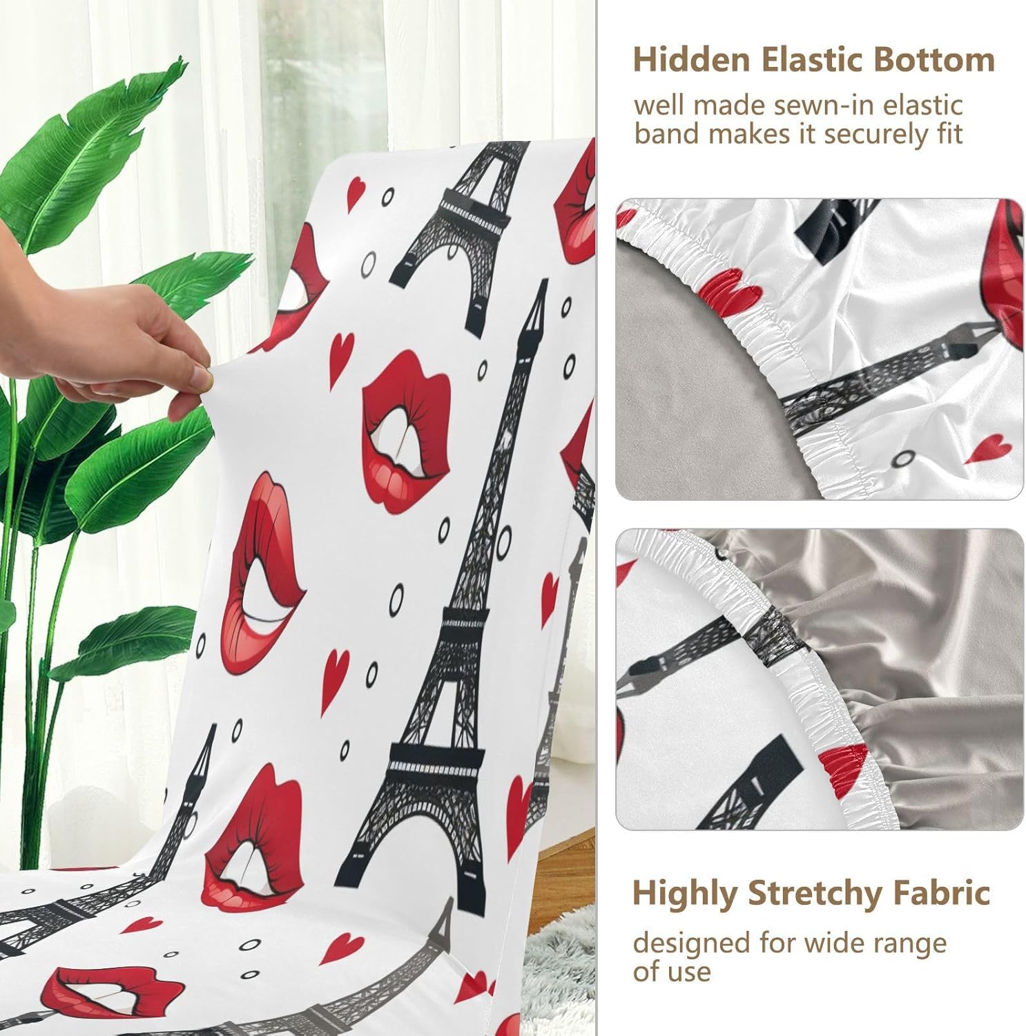 ALAZA Chair Covers for Dining Room, Paris Eiffel Tower Red Lips Print Stretch Chair Cover Sets Chair Protector Removable Washable for Ktichen Restaurant Hotel