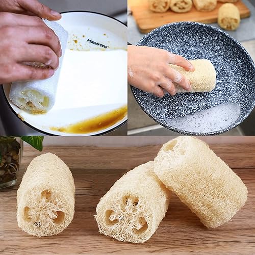 Miniatura 2 de 3 almohadillas redondas de esponja de lufa, herramientas de limpieza de material natural, potentes y grandes almohadillas resistentes para la