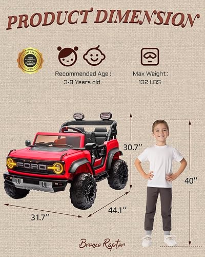 Miniatura 2 de First Ride On - Ford Bronco Raptor - Vehículo infantil eléctrico de 2 puestos, unisex, con control remoto, de 24 V, con suspensión de 4 ruedas,