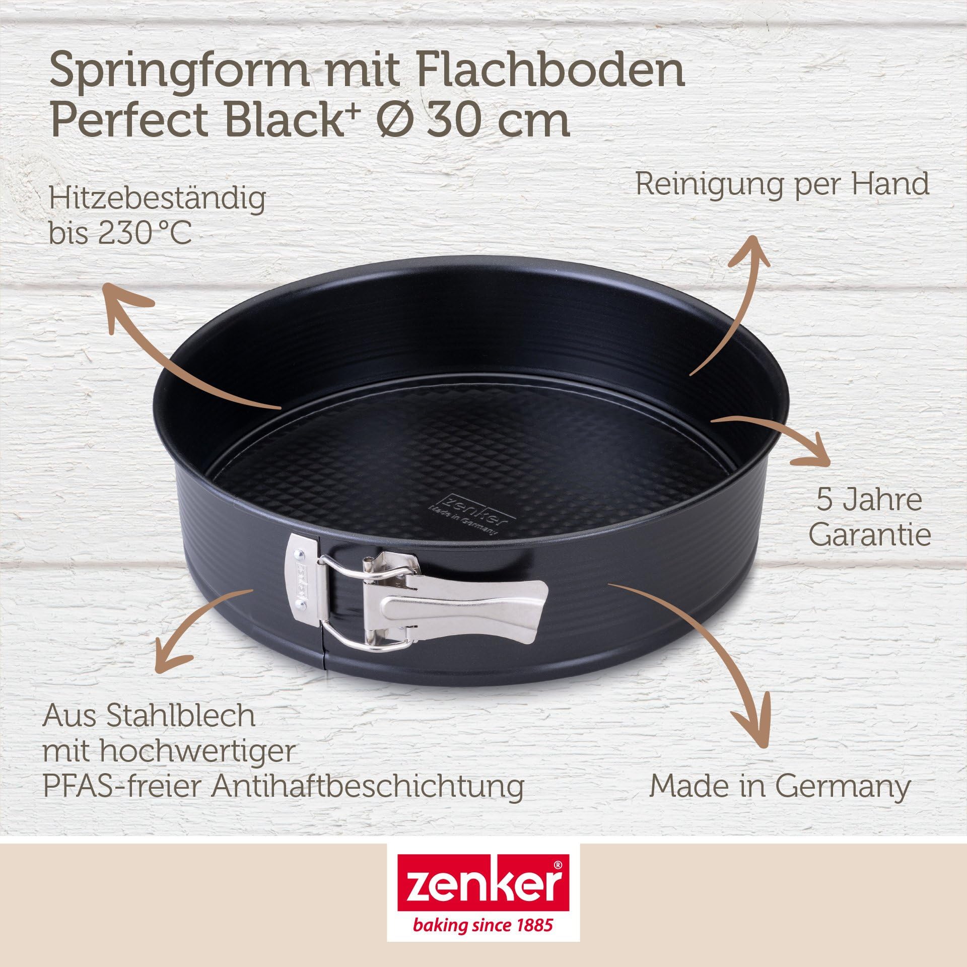 Zenker Perfect Black tortownica z płaskim dnem, Ø 24 cm, wysokiej jakości forma do pieczenia z blachy stalowej, powłoka nieprzywierająca, odporność na wysokie temperatury: +230°C, Made in Germany