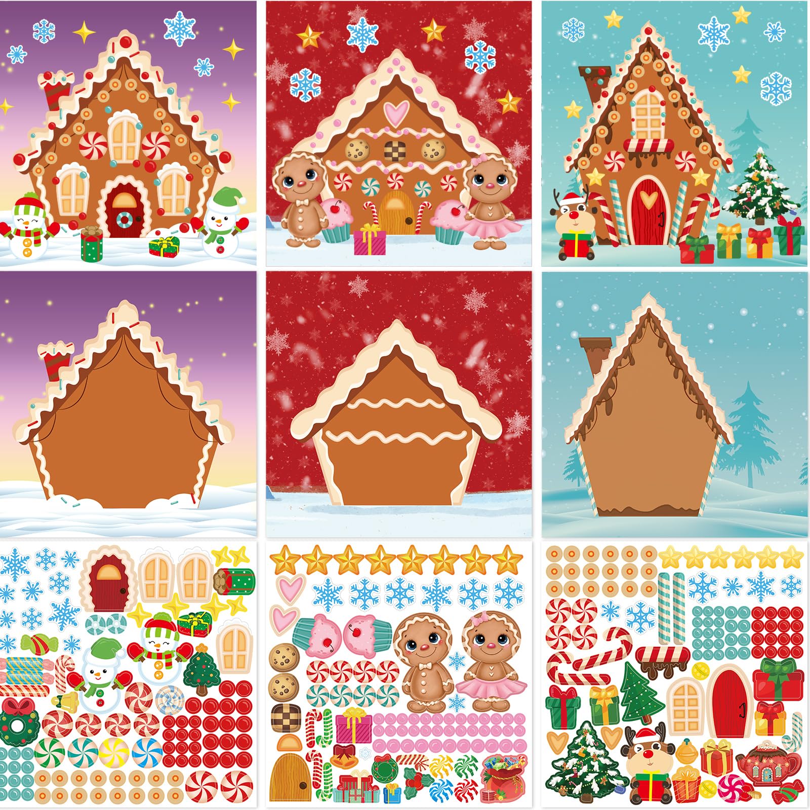 Ceiba Tree Make A Gingerbread House Stickers Sheets Make Your Own Christmas Crafts Christmas Gingerbread Man House Stickers 24Pcs for Kids Holiday