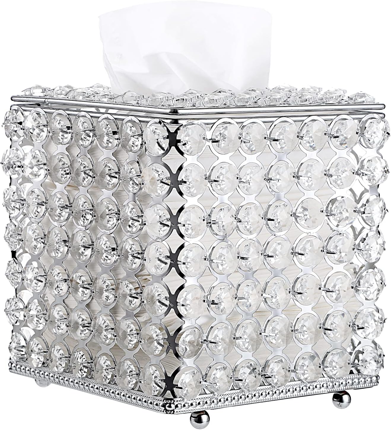 Sumnacon Crystal Square Tissue Box Cover - Decorative Tissue Box Holder, Sparkling Cube Tissue Holder for Bathroom Dresser Night Stand Table Car Store Office Home Decor, Silver