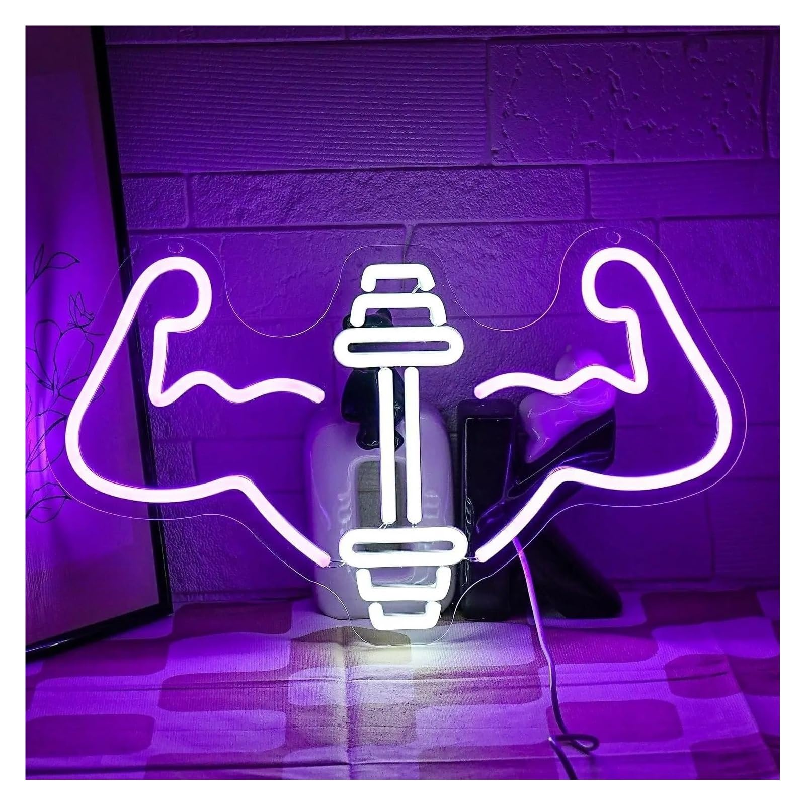 LEMST Sign Lamp Barbell Fitness Muscle Neon Sign Dimmable Dumbbells Light for Fitness Club Gym Bar Bodybuilding Competition Wall Art Decor 16.54inx9.76in