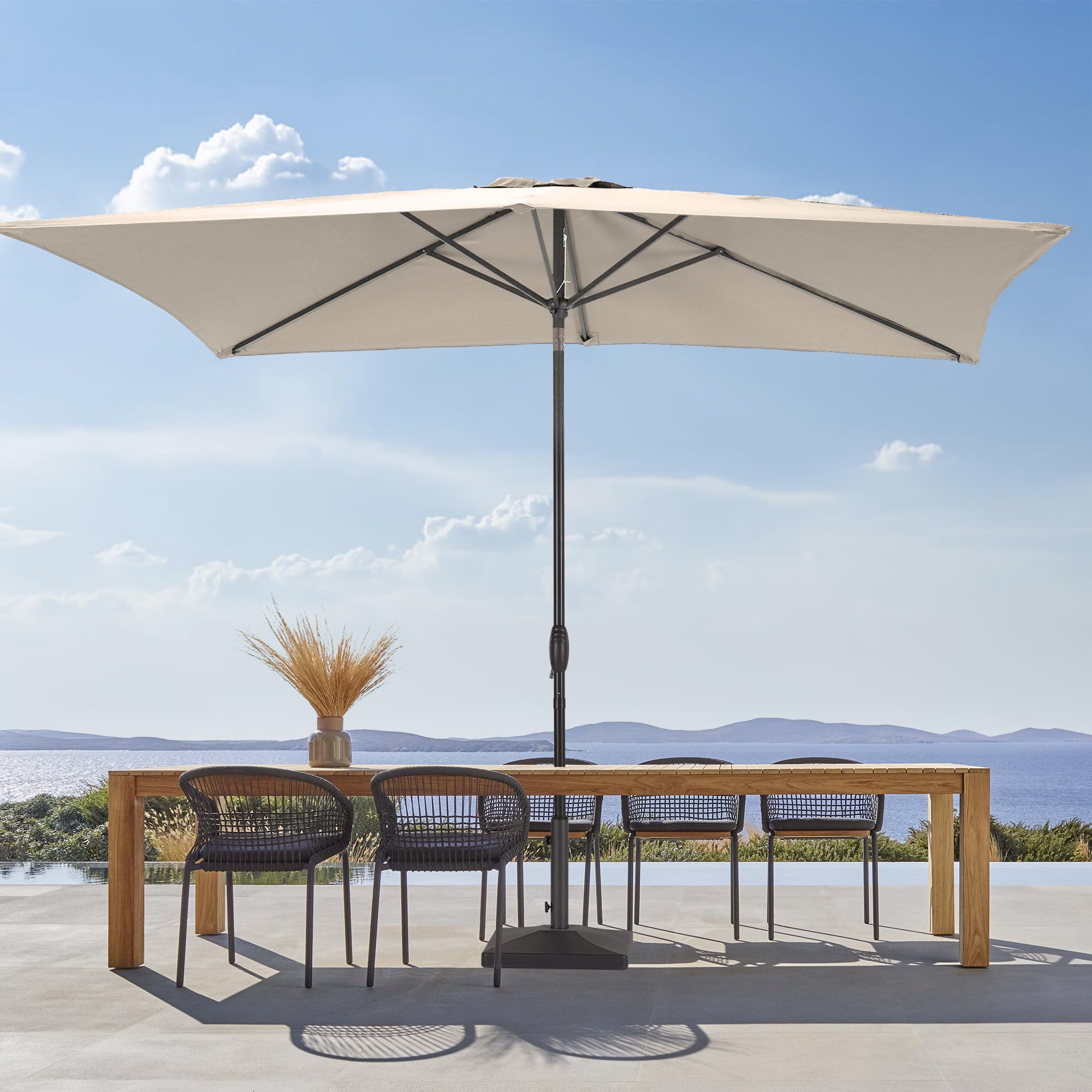 SANLUCE Rectangle Patio Umbrella, 6x9ft Umbrella Outdoor Patio With Push Button Tilt And Crank Rectangular Patio Umbrella With 6 Sturdy Ribs & Uv