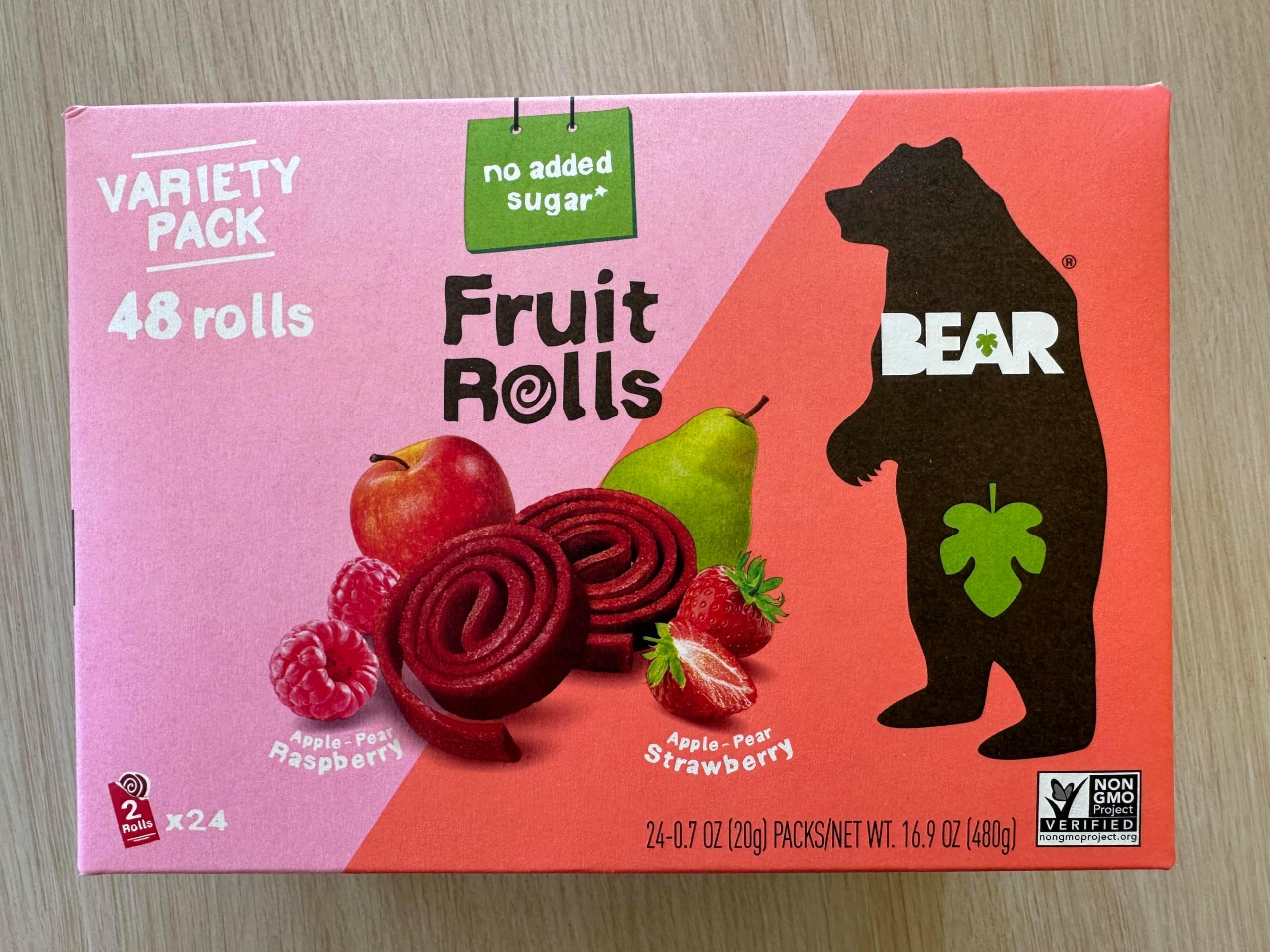 Bear Fruit Rolls Strawberry & Raspberry Variety Pack 48 rolls