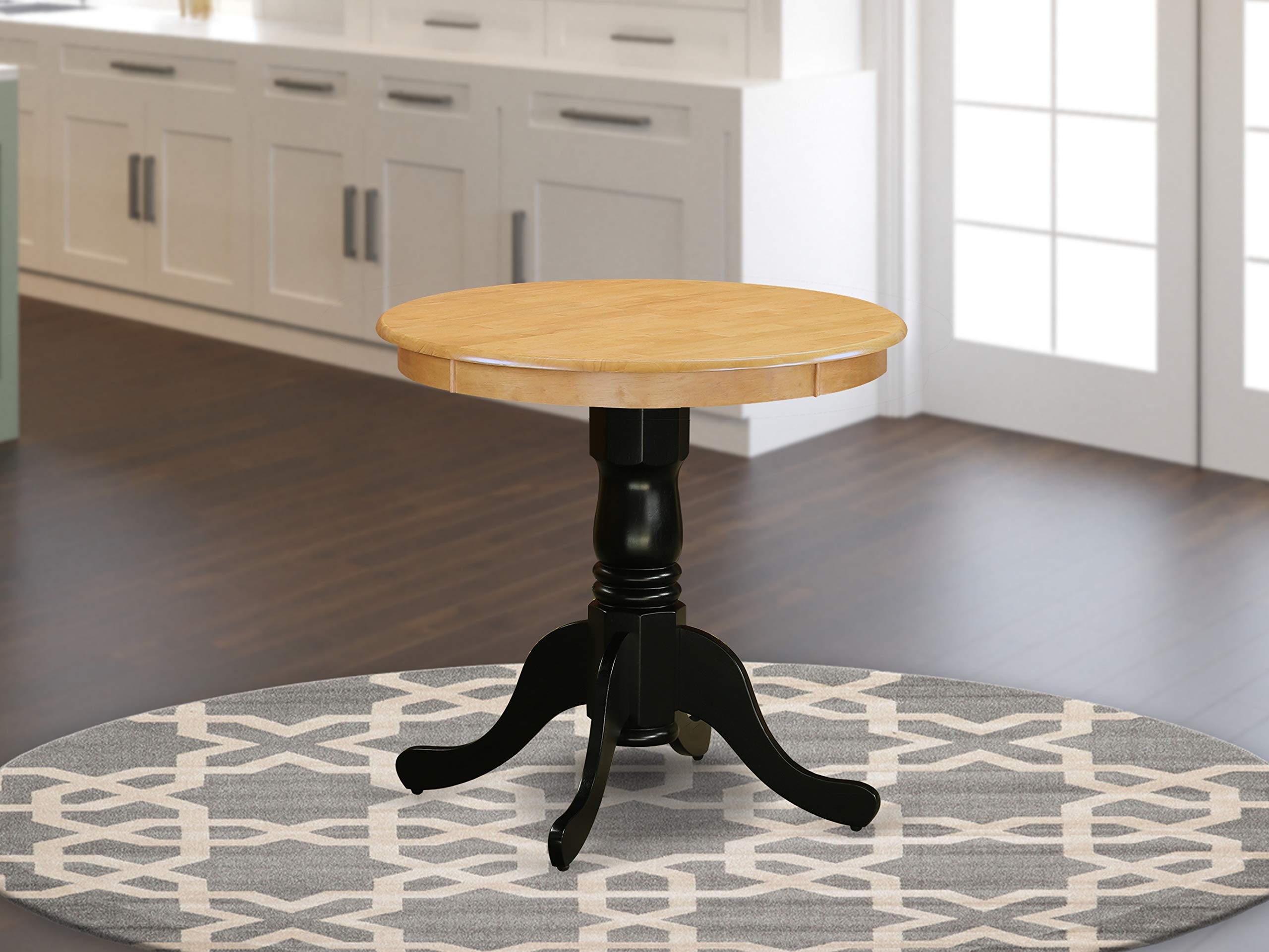 East West Furniture EMT-OBK-TP Eden Dining Table - a Round Wooden Table Top with Pedestal Base, 30x30 Inch, Oak & Black