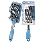 Conair Velvet Touch Paddle Cushion hair brush - Detangling hairbrush - curly or straight styles - men or women - detangler - features soft touch handle - Sky Blue