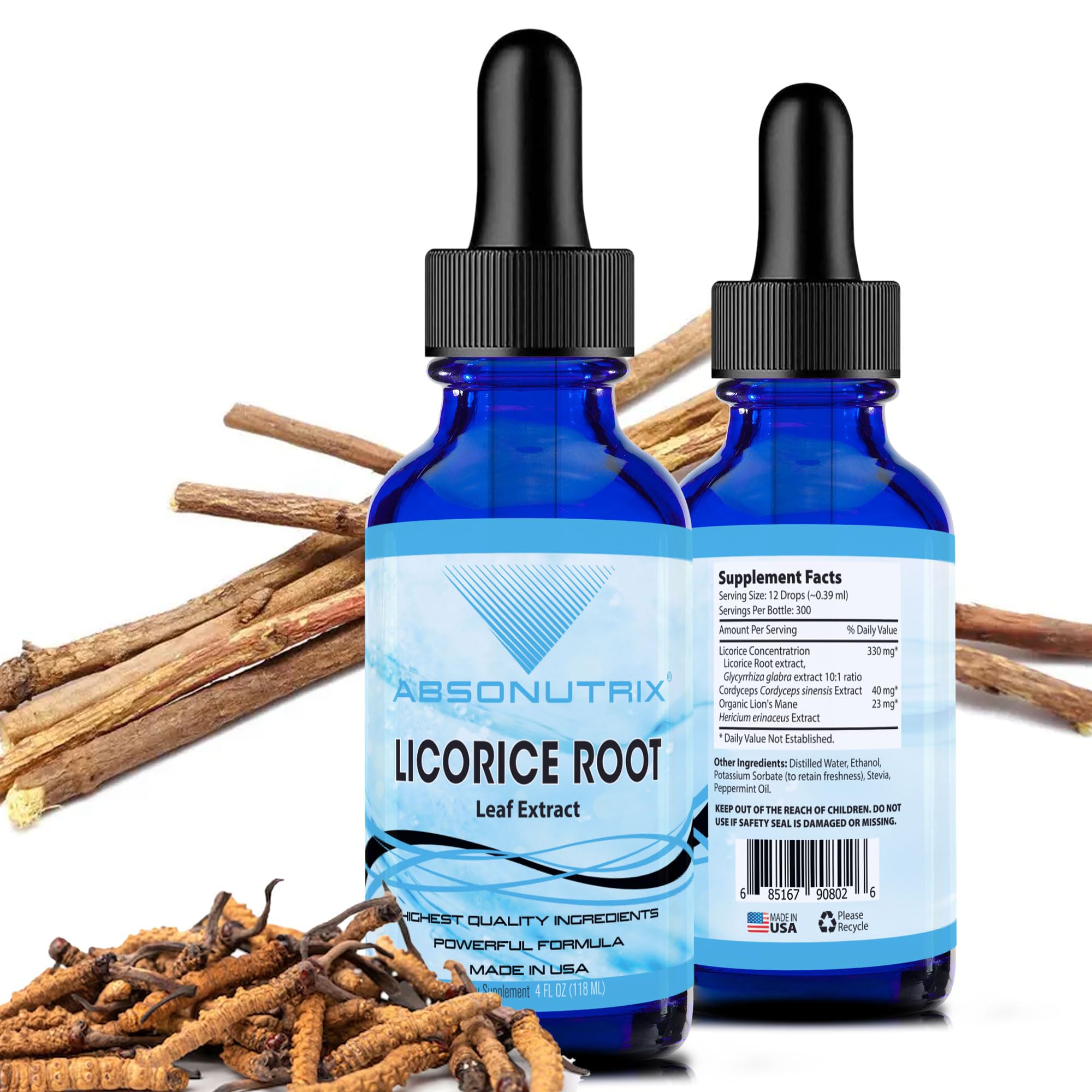 Licorice Root 330 mg, 4 Oz Liquid, 300 Servings, Made in USA, Quick Absorption, Quality Potent Ingredients, Non-GMO, GMP-Certified Facility, Cruelty-Free Products